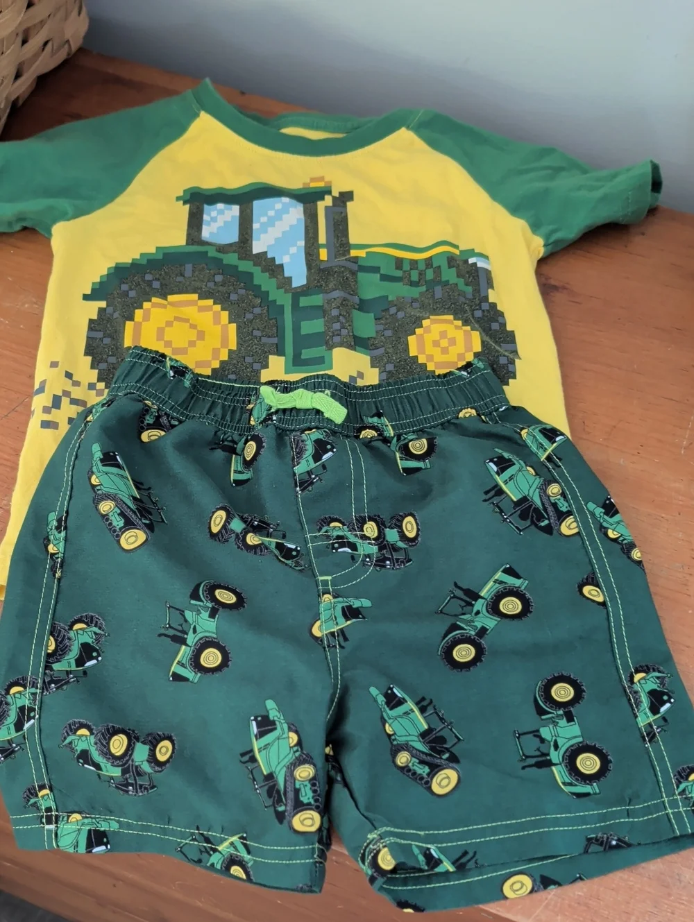 John Deere Yellow & Green Tractor Tee and Swim Shorts Set